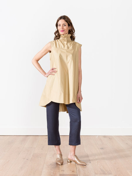 carven mini dress Carven Smocked Collar Light Poplin Mini Dress Sahara
