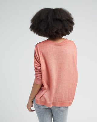 cashmere silk round neck pullover with front peonies silk - rosa