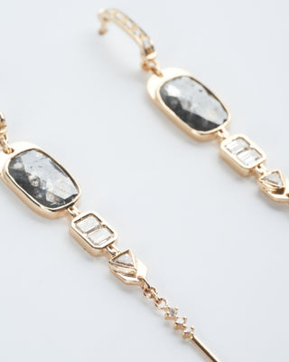 oval, baguette, and trillion diamond long earrings- set - diamond/gold