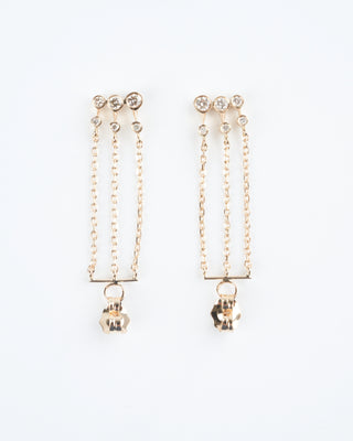 triple shine diamonds & chain earrings- set - diamond/ gold