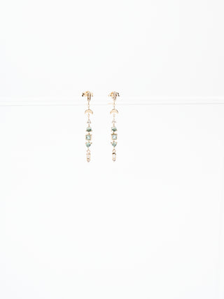 trillium tourmaline, moon & baguette diamond earrings