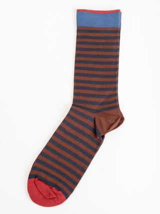 short sock - chataigne brown w/ navy stripe
