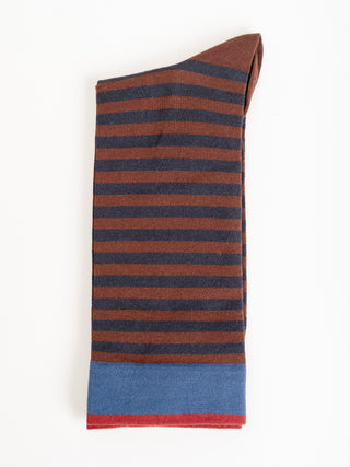 short sock - chataigne brown w/ navy stripe