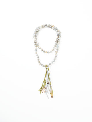 precious stone with leather and silk tassel