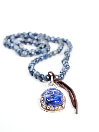 lapis beaded necklace - buddha pendant