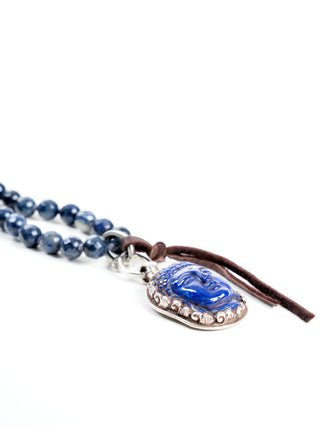 lapis beaded necklace - buddha pendant