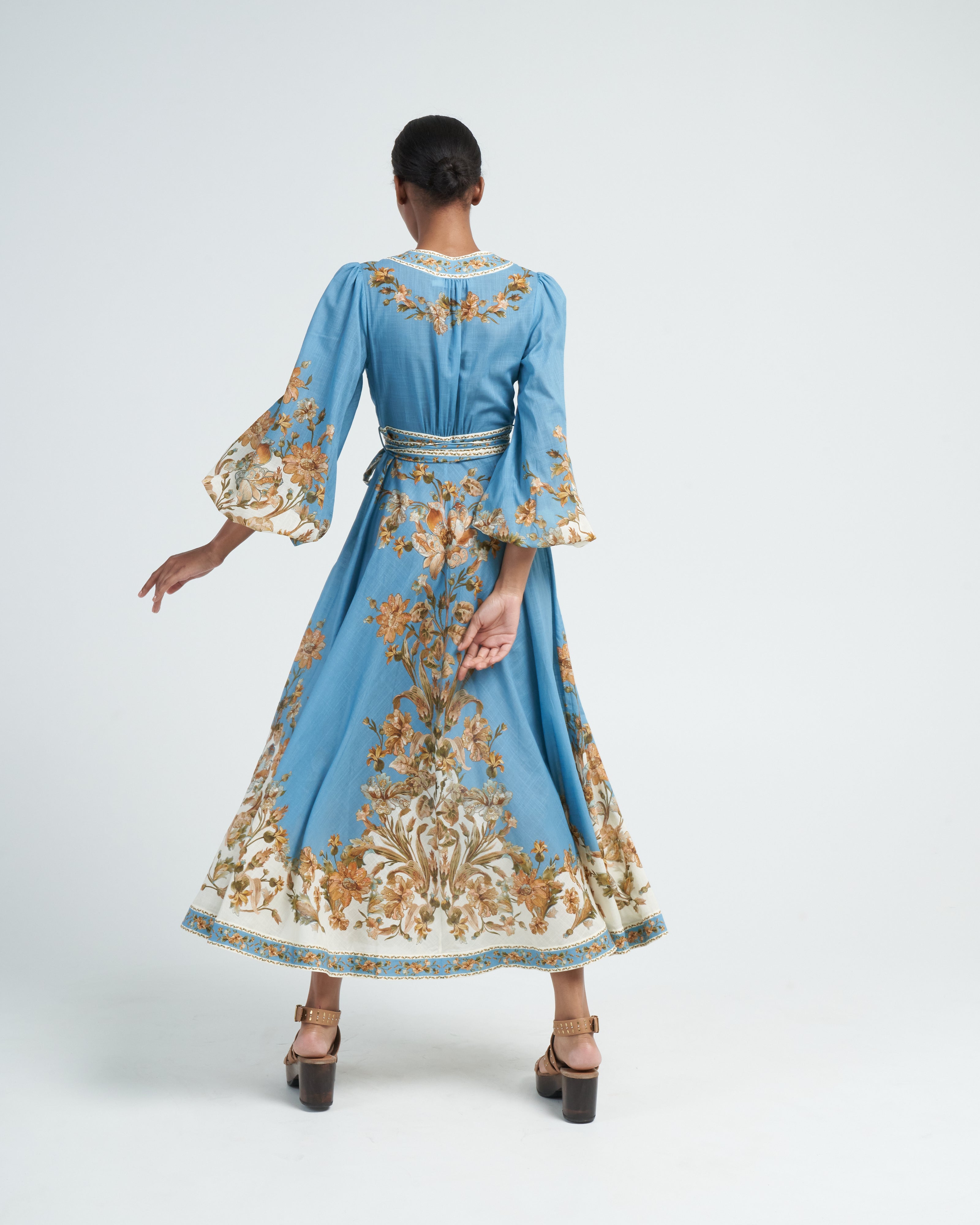 Zimmermann Chintz Wrap Midi Dress Blue Daisy Floral