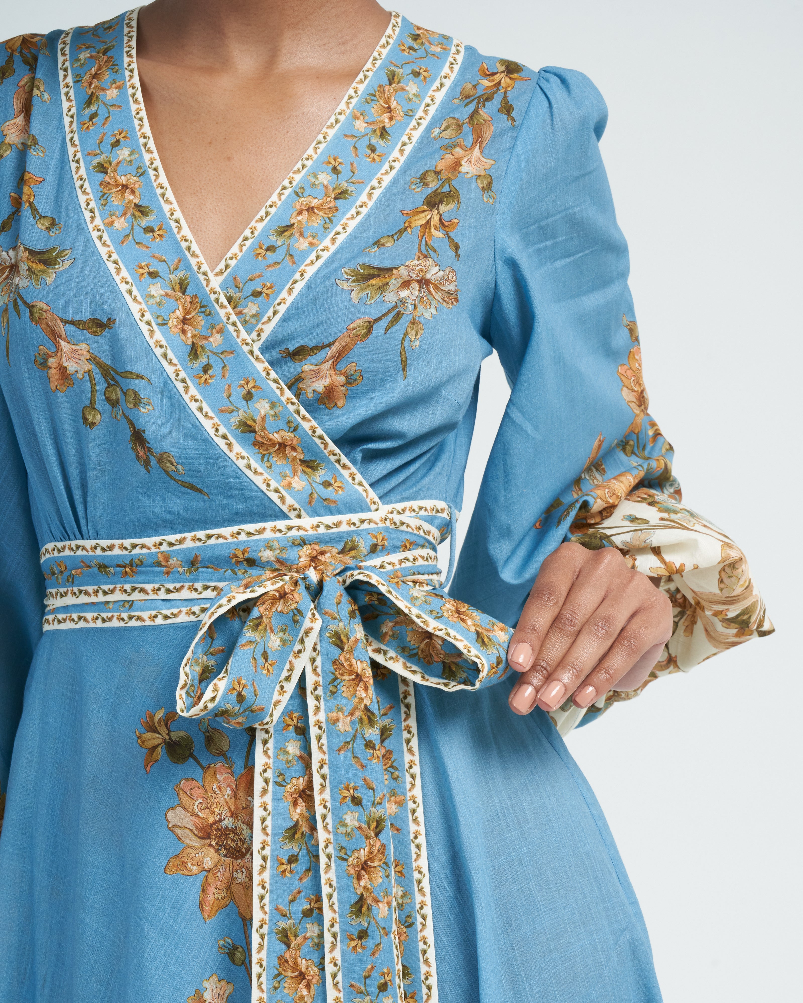 Zimmermann Chintz Wrap Midi Dress Blue Daisy Floral Zimmermann Chintz Wrap Midi Dress Blue Daisy Floral