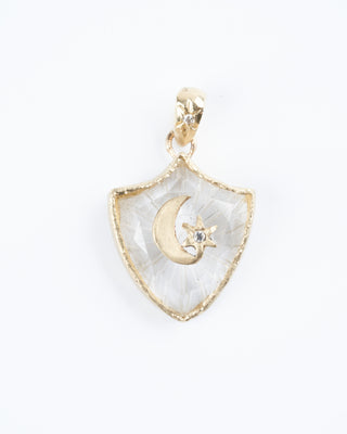 crescent star small shield amulet - 14k yellow gold