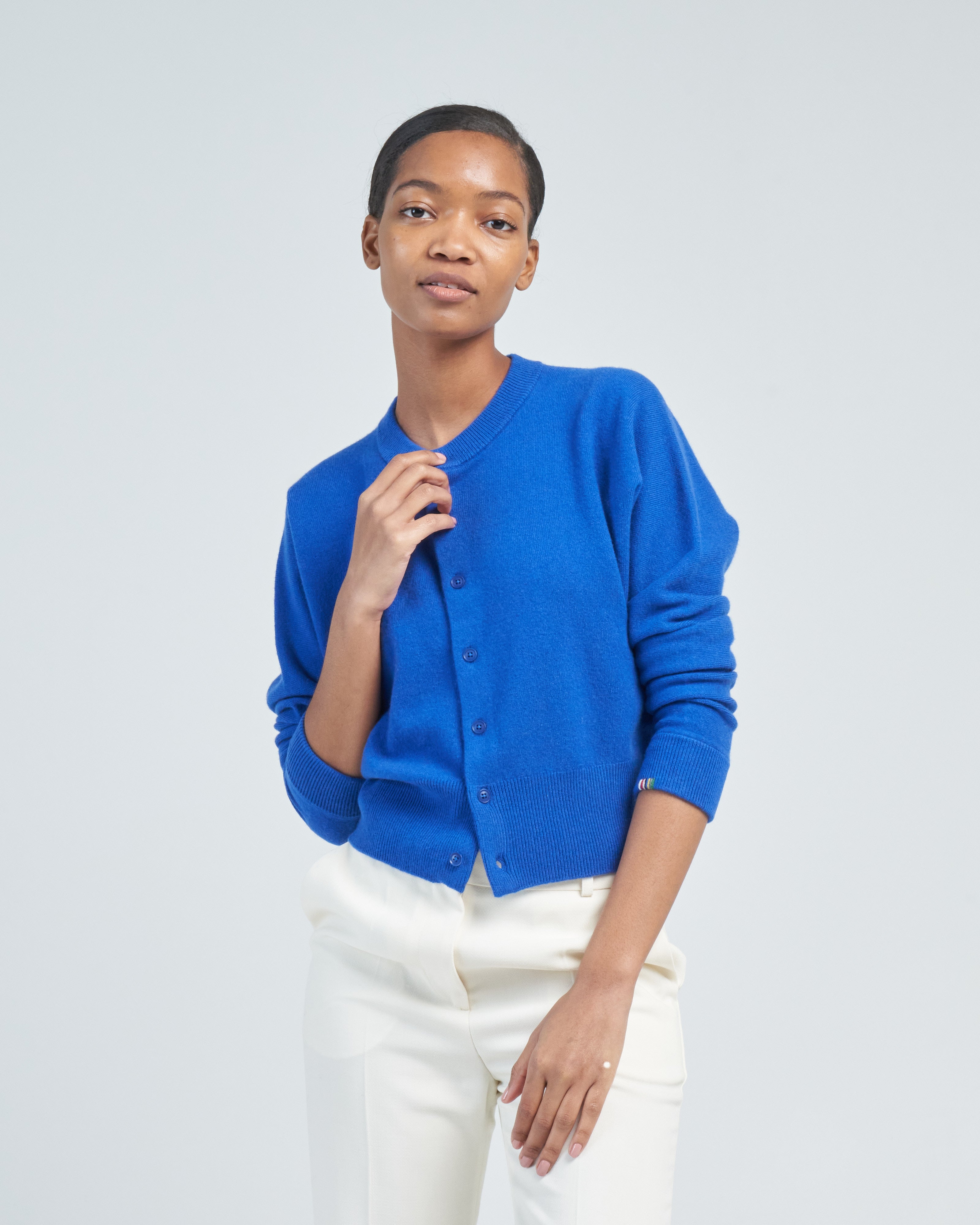 Extreme Cashmere Cropped Cardigan Primary Blue - Main Image