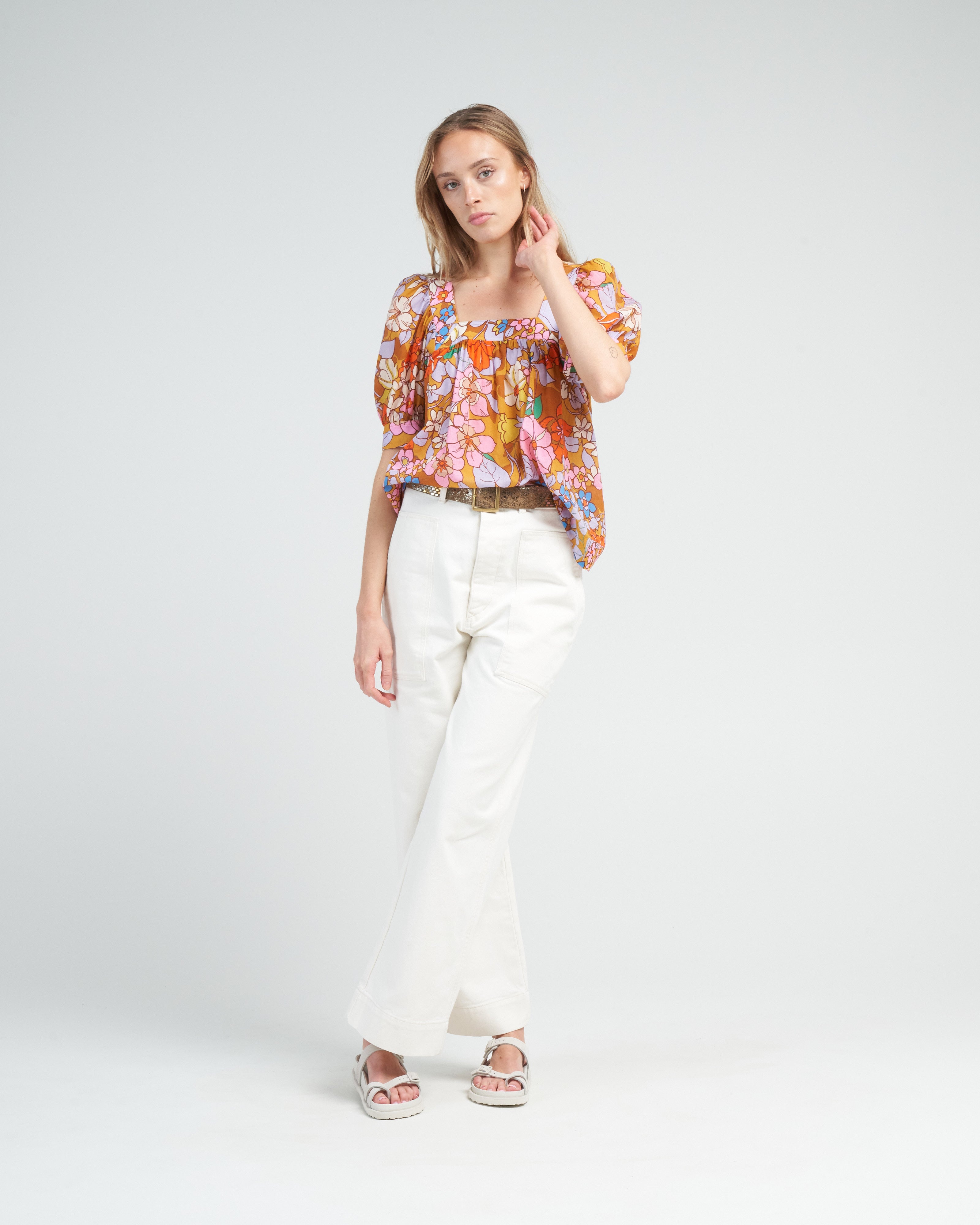 Smythe Cropped Square Neck Blouse Sixties Floral