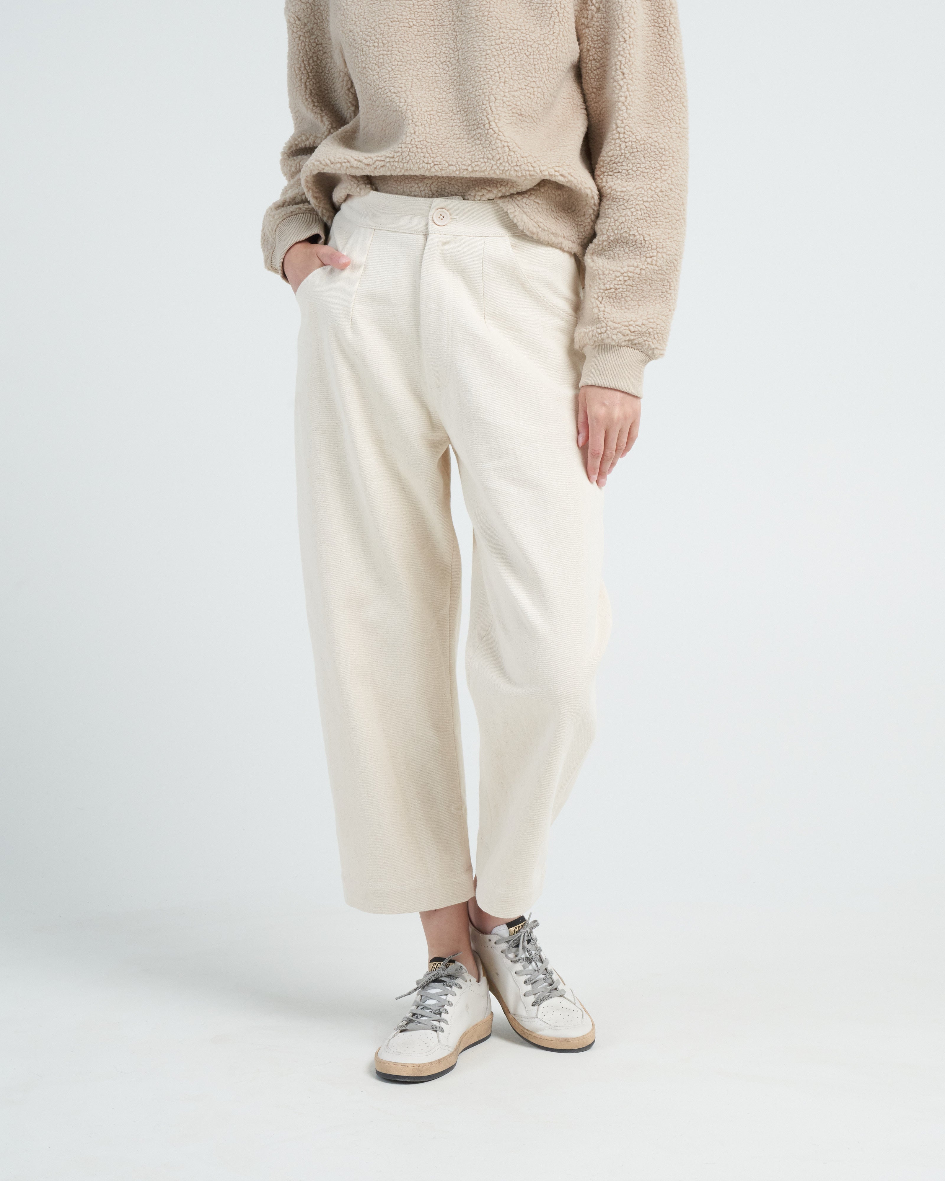 Linen Blend Straight Trousers Offwhite