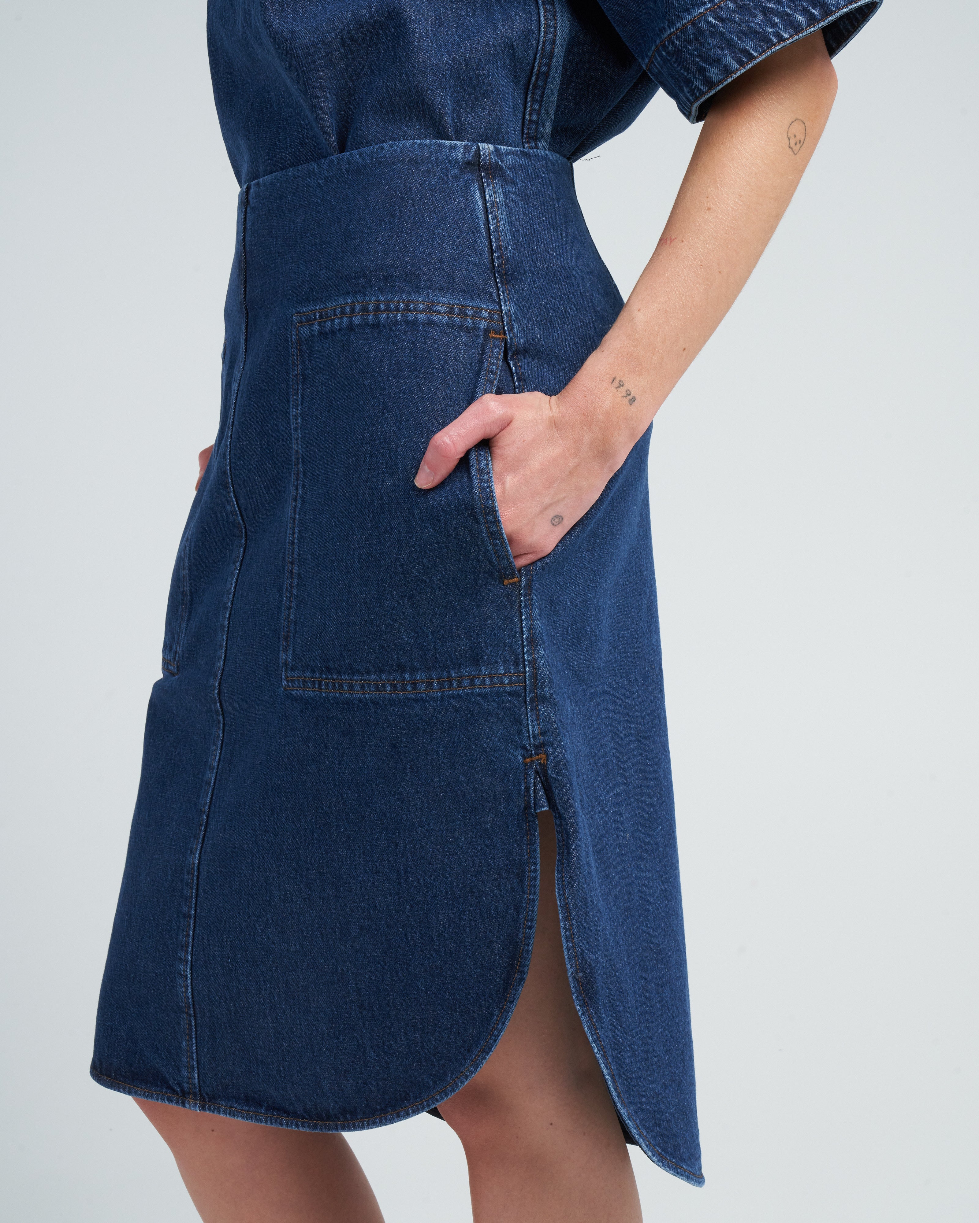 Toteme Curved Hem Denim Skirt Dark Blue