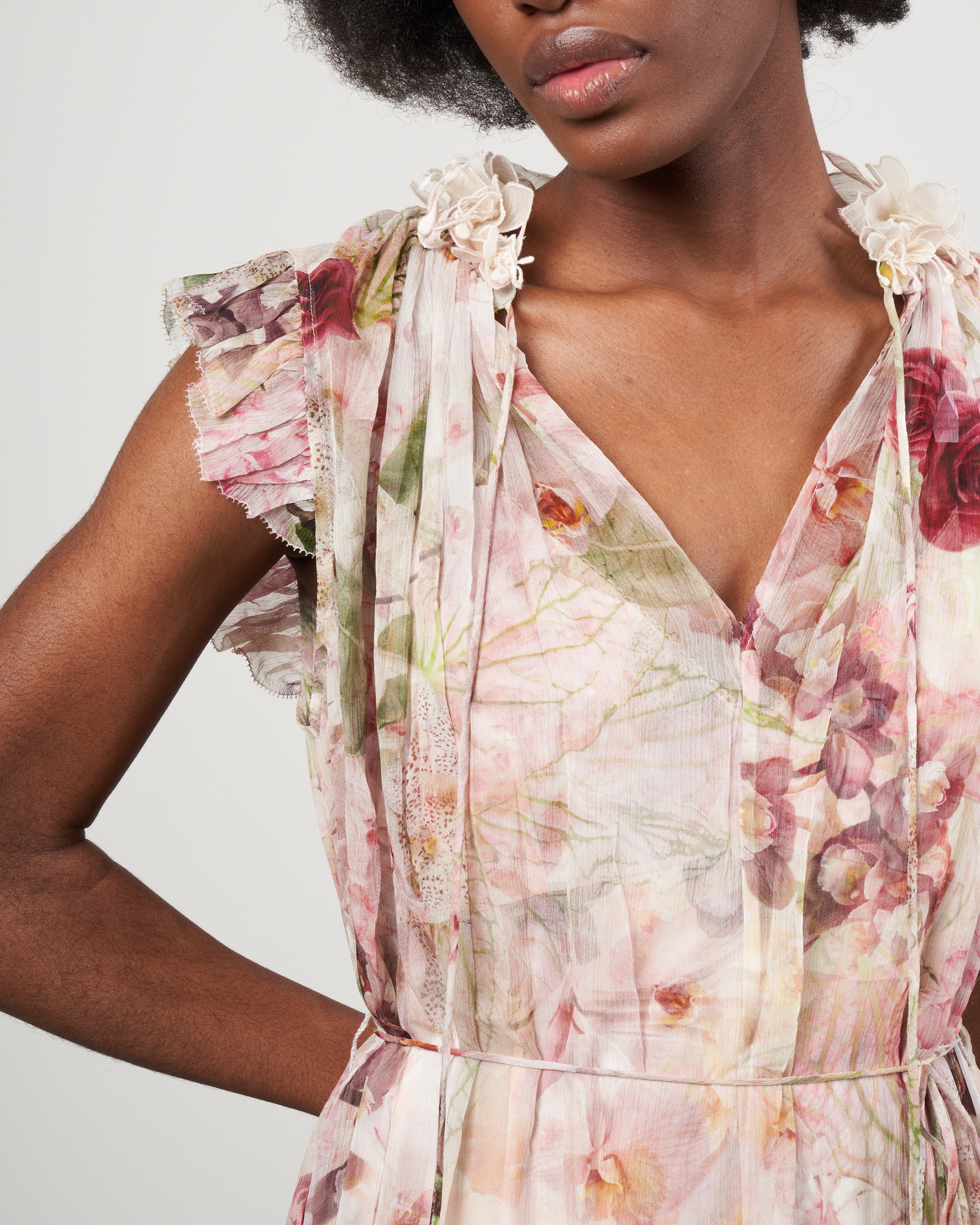 dancer flutter dress - alabaster garden floral