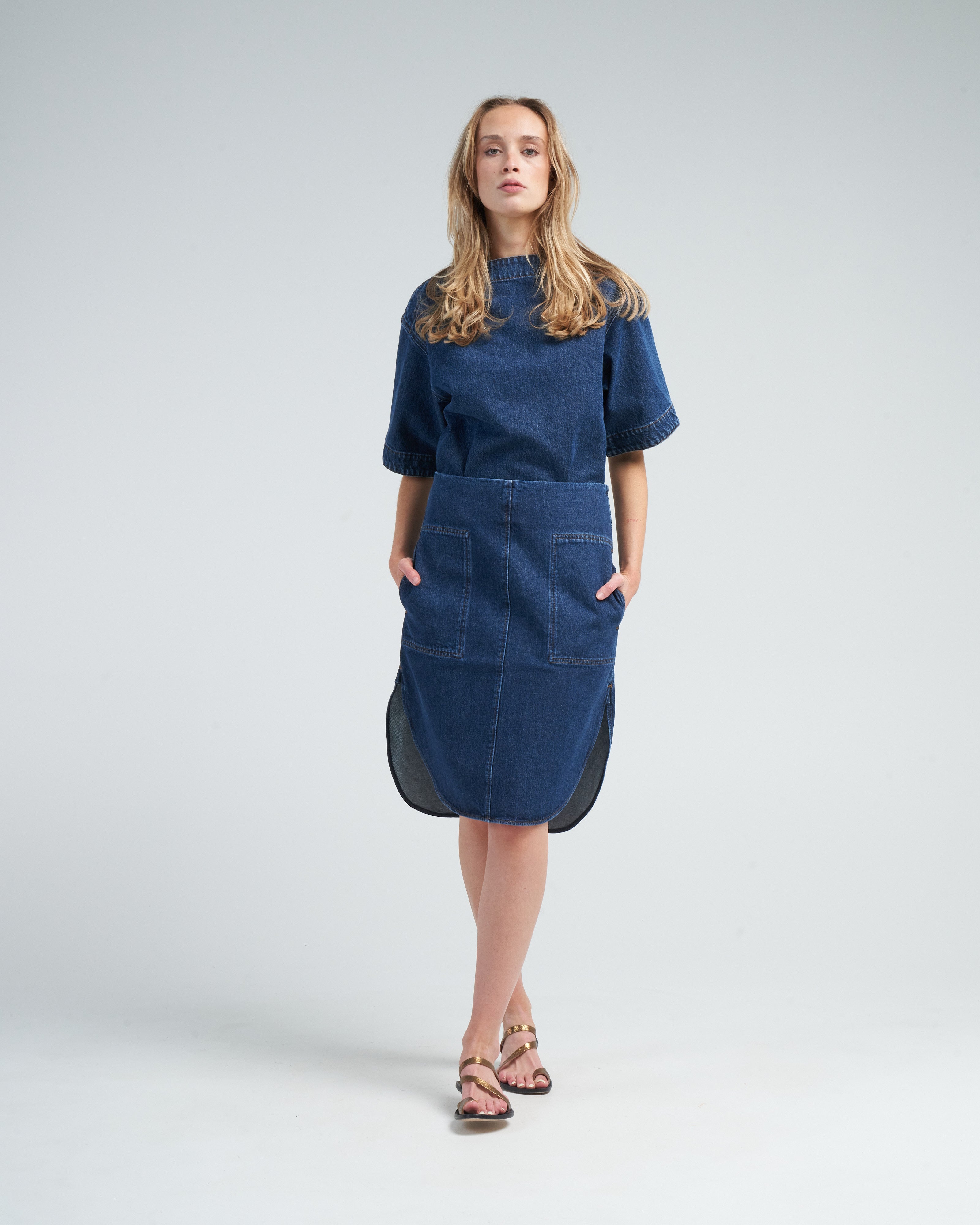 Toteme Dart Neck Denim Top Dark Blue