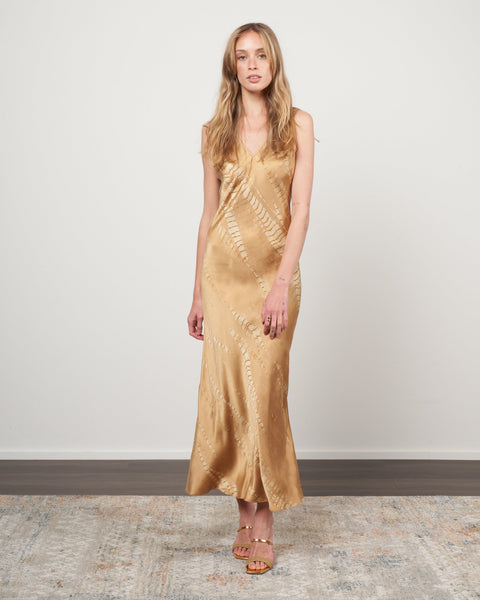Voz Double V Tie Dye Dress Gold Silk