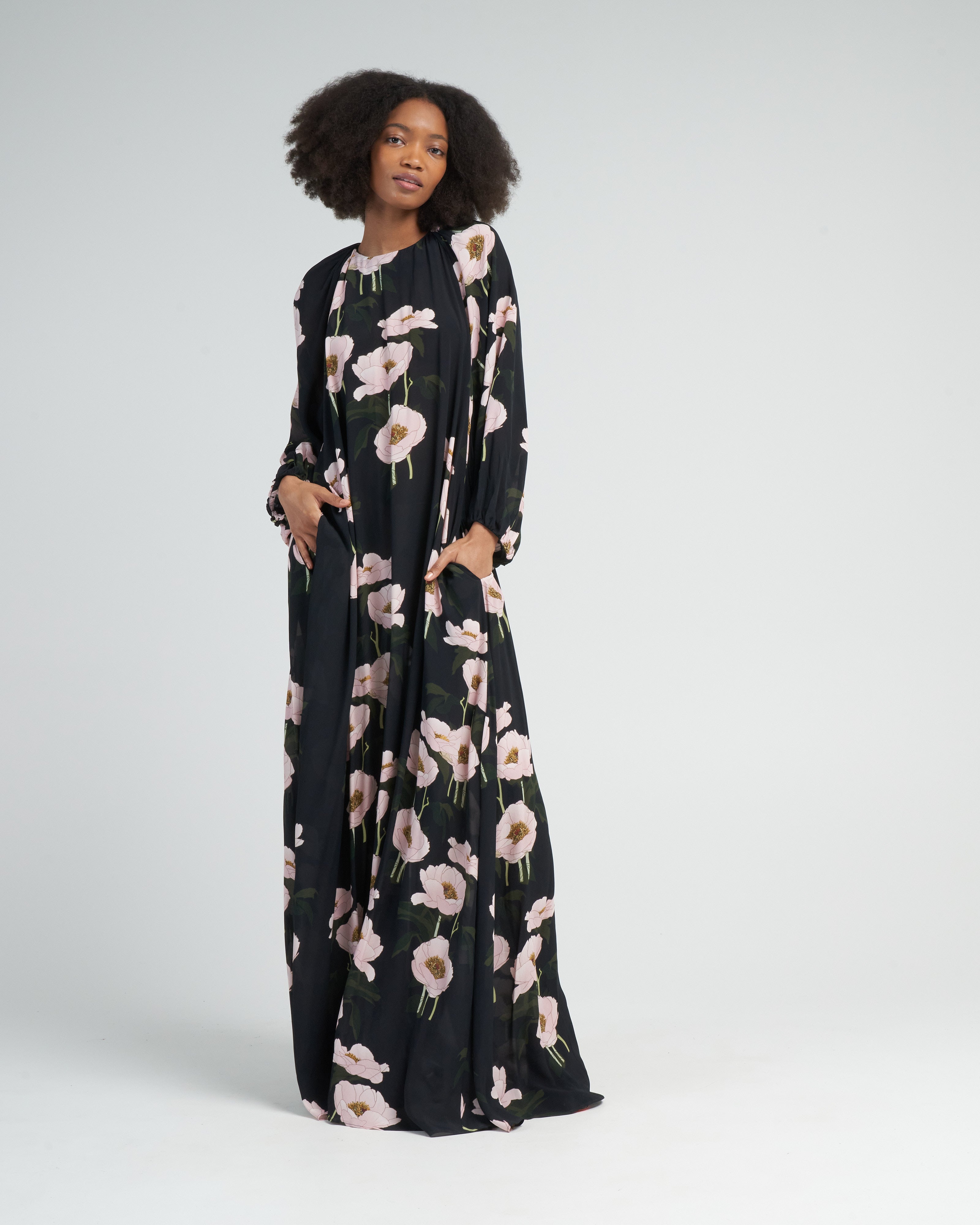 Bernadette Dress Frida Big Peonies Black Bernadette Dress Frida Big Peonies Black
