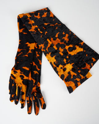 printed velvet gloves - orange