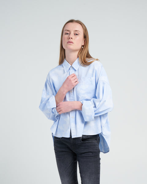 R13 Drop Neck Cropped Shirt Cloudy Blue