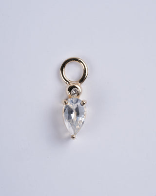 droplet charm with white sapphire and diamond - gold