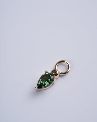 droplet ear charm single green tourmaline/peach sapphire - gold
