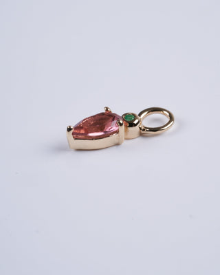 droplet earring charm single stones: pink tourmaline/emerald - gold