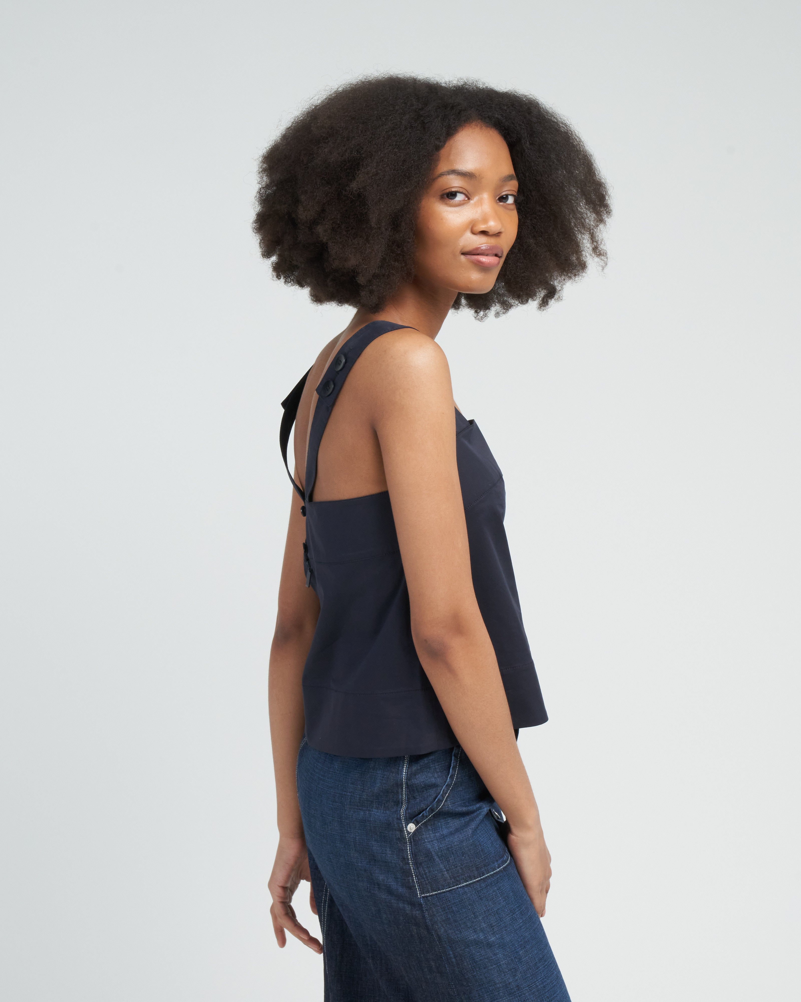 Tibi Eco Poplin Strappy Top Dark Navy