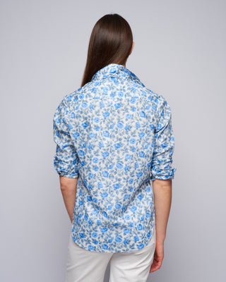 eileen woven button up - large blue roses