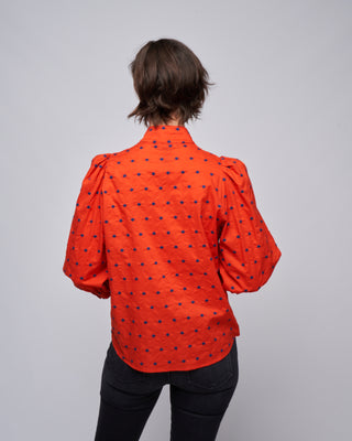 embroidered dot frontier blouse - vermillion with navy