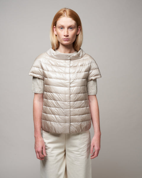 Herno Velvet Shine Short Sleeve Puffer Jacket in Natural