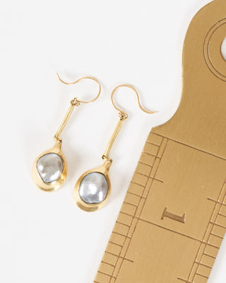 extra long cast line pearl pendant earrings - gold/pearl