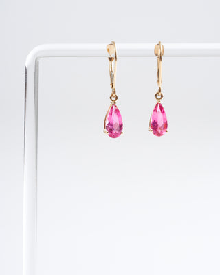 faceted pear hot pink tourmaline earrings - hot pink