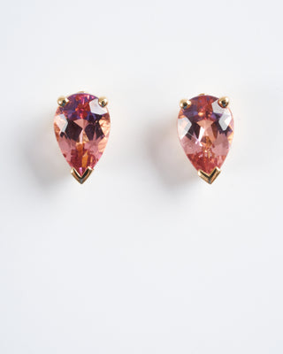 faceted pear pink tourmaline earrings - pink