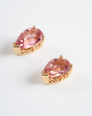 faceted pear pink tourmaline earrings - pink