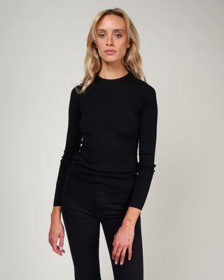 feather weight ribbed sweater crewneck pullover - black