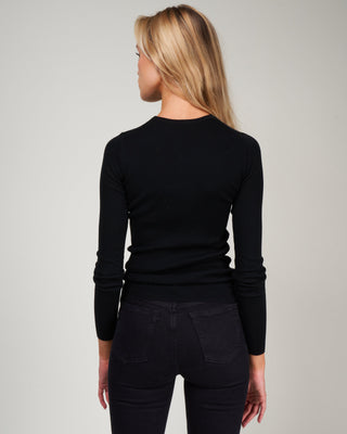 feather weight ribbed sweater crewneck pullover - black
