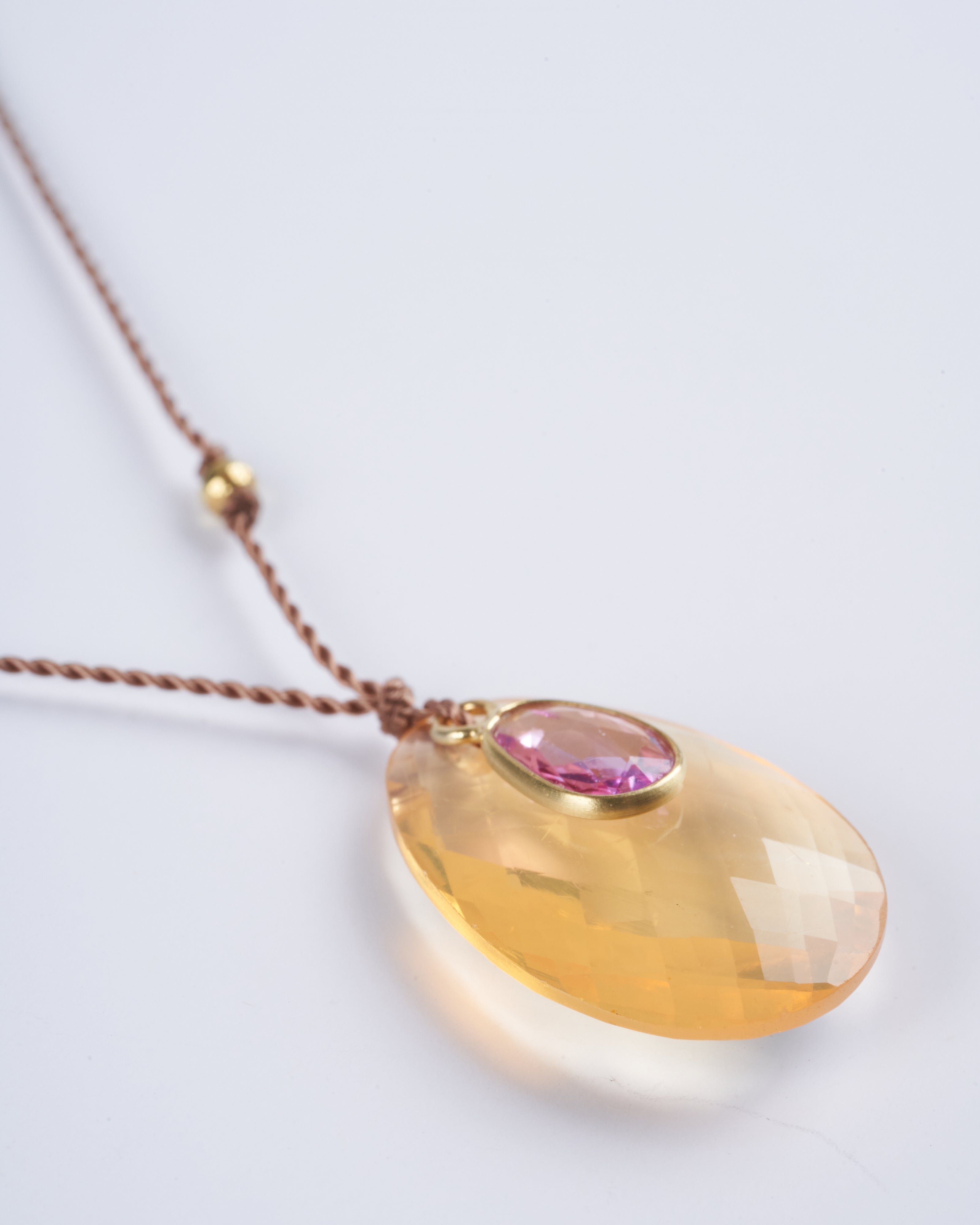 Margaret Solow Fire Opal and and Pink Sapphire 18K Gold Necklace Yellow