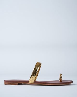 flat-c-viper sandal w/ toe ring - gold straps + rum