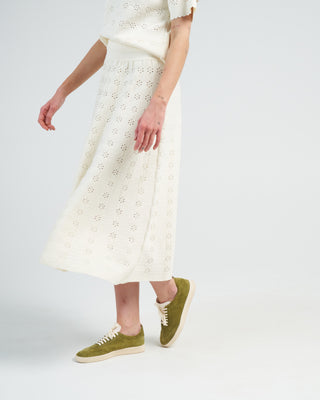 floral open work knit skirt - natural
