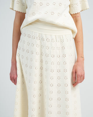 floral open work knit skirt - natural