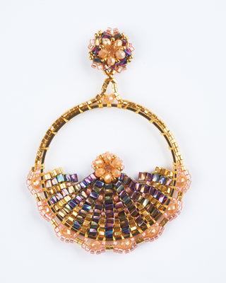 flower fan opalite bead earrings - multi