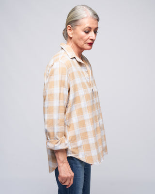 eileen woven button up - camel, grey plaid