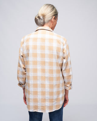 eileen woven button up - camel, grey plaid