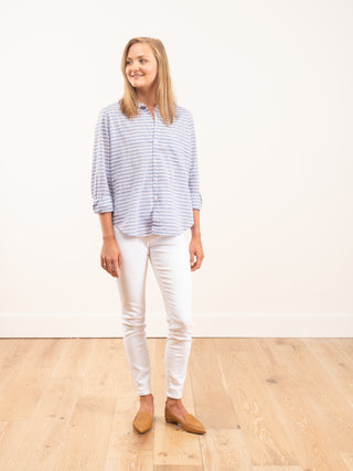 eileen l/s button down - blue w/ pink and white horizontal stripe