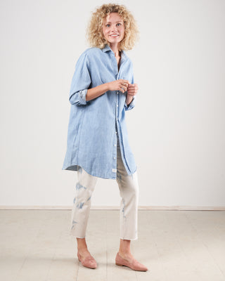 mary woven button up dress - classic blue wash