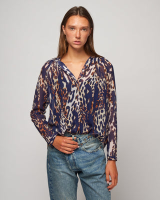 gathered blouse - midnight leopard