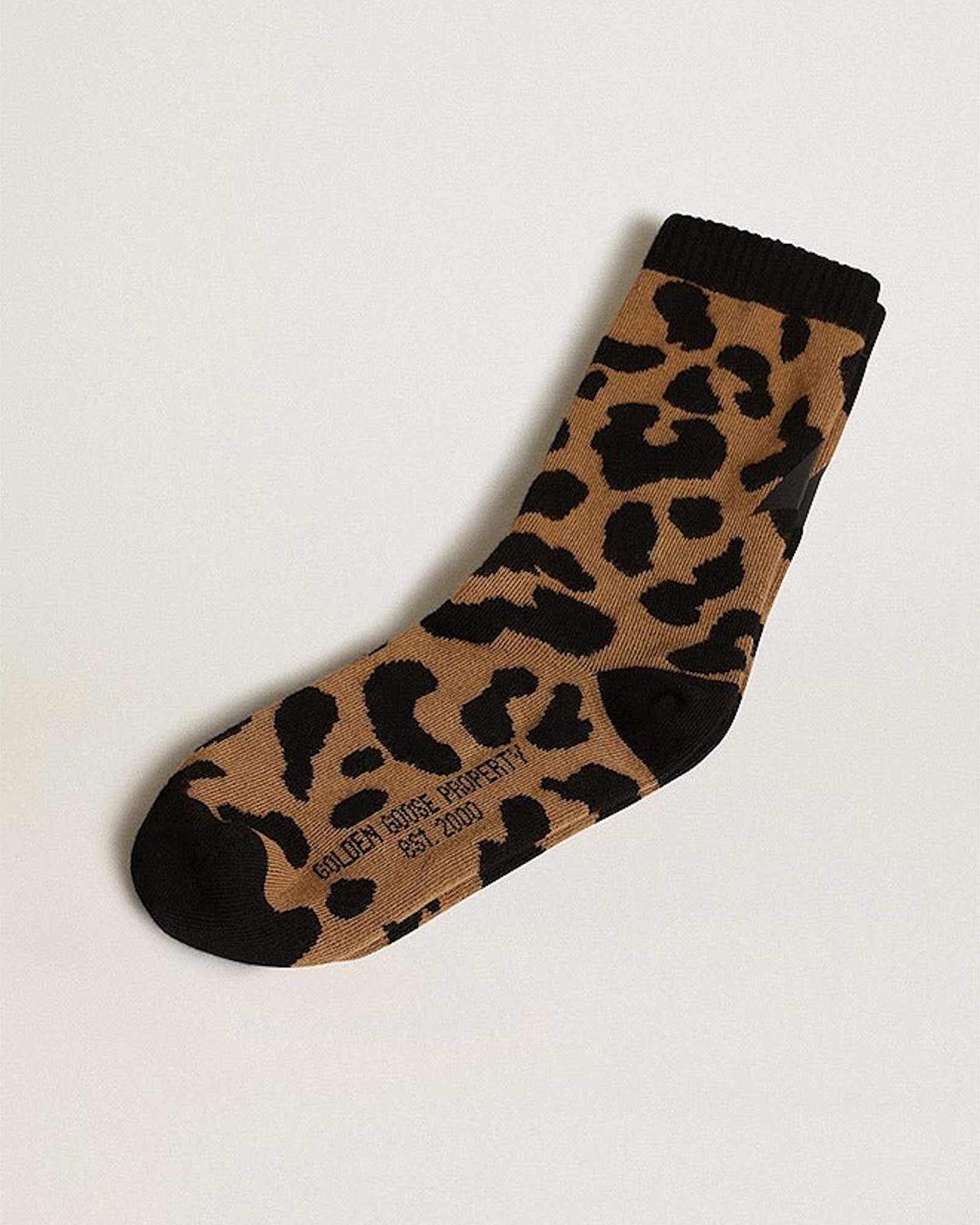 Golden Goose Socks Low Rib/Poly Star Back Print Leopard Tannin/Black