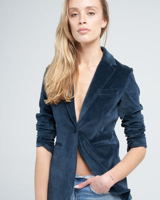 giacca slim long velour jacket - pavone