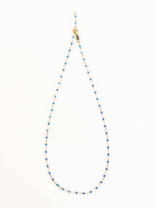 blue bead necklace- yellow gold