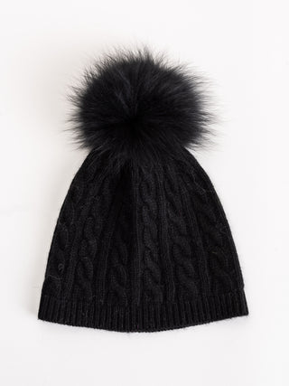 cable knit pom hat